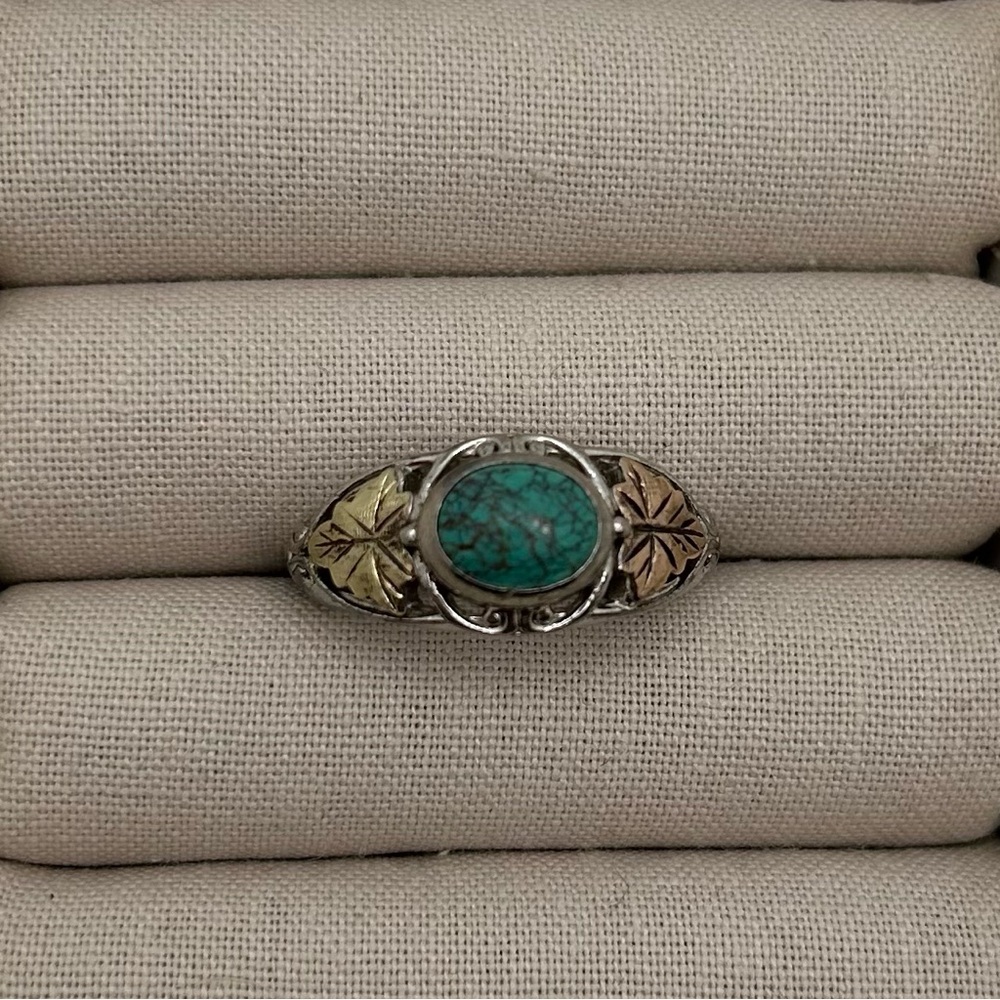 Black Hills Gold and Sterling Silver Ring with Turquoise size 9.75